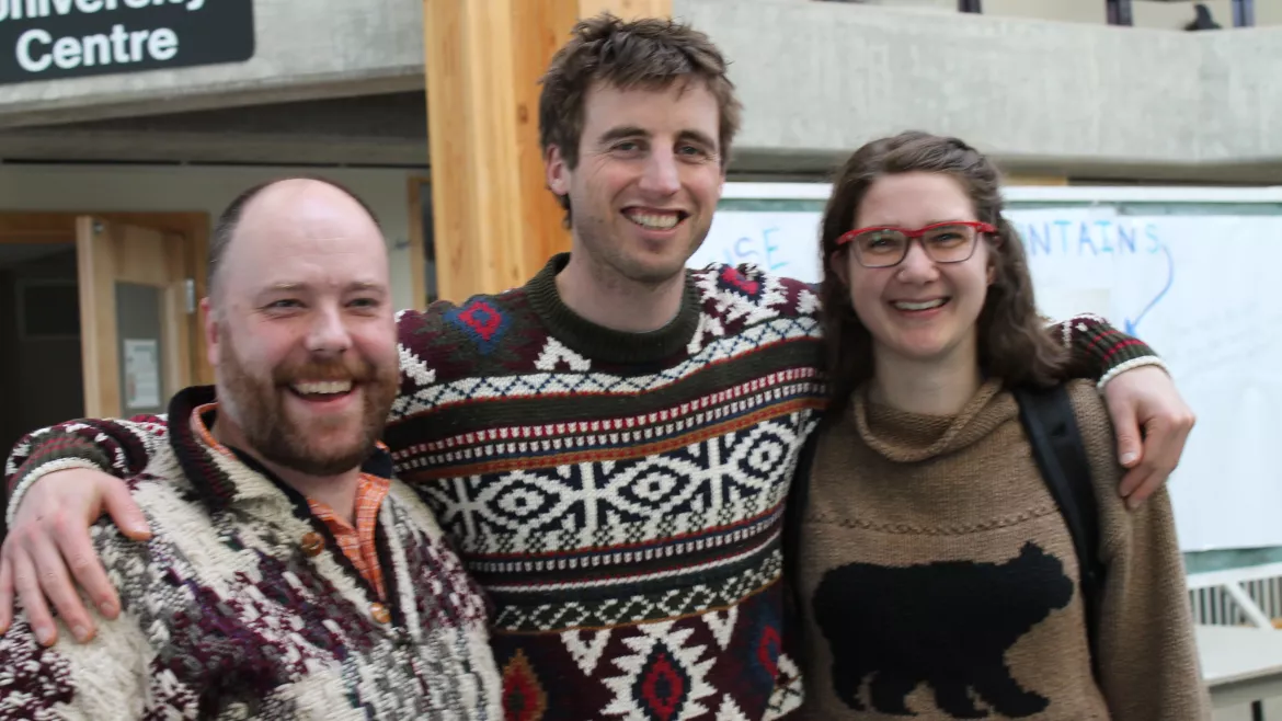 Doug Kean, Kyrke Gaudreau and Angela Kehler rock their best ugly sweaters in support of energy conservation Doug Kean, Kyrke Gaudreau and Angela Kehler rock their best ugly sweaters in support of energy conservation