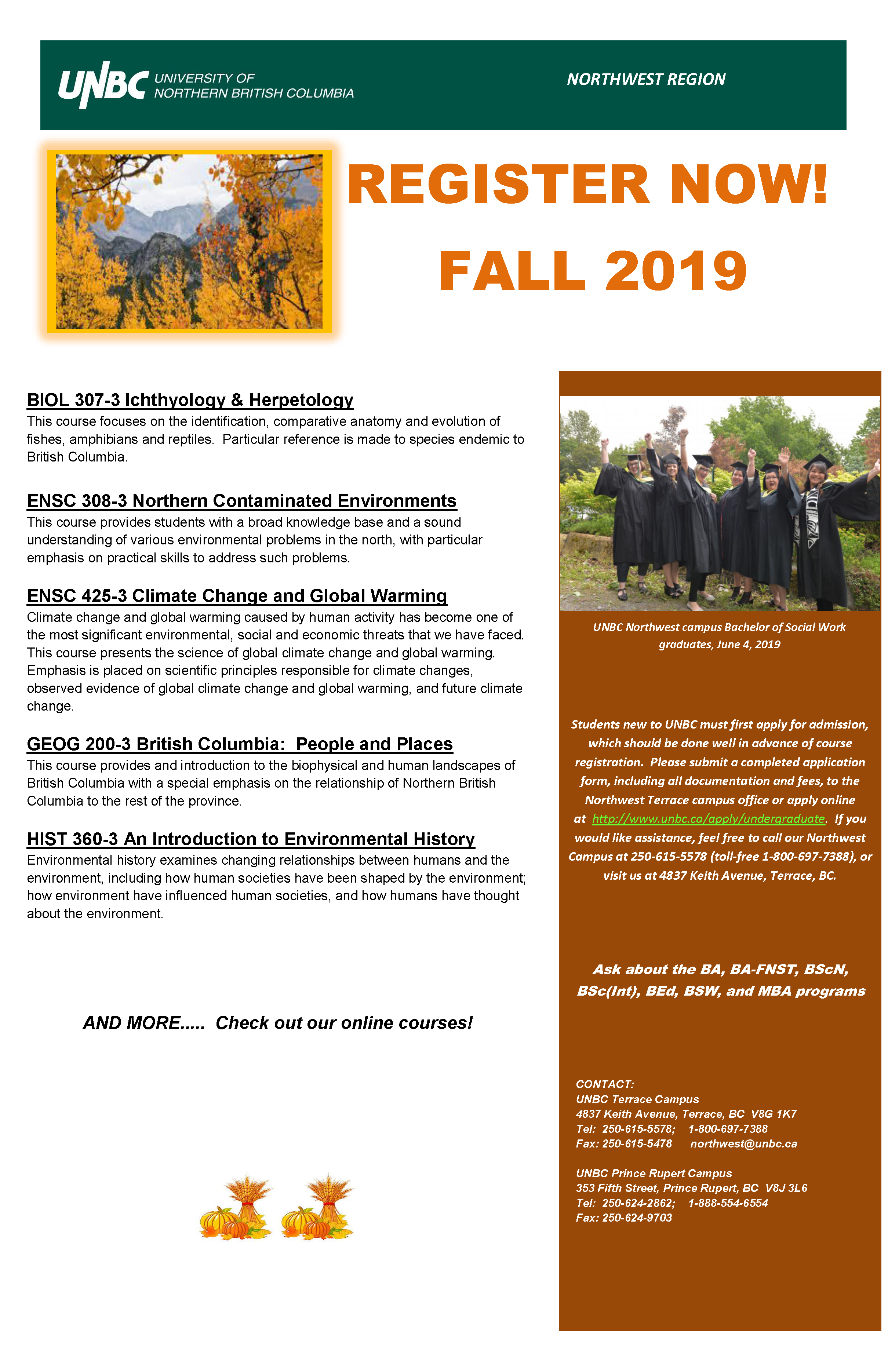 Fall 2019 Course Electives Announced UNBC