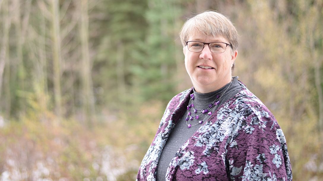 Dr. Pamela Wright outside at the Prince George campus