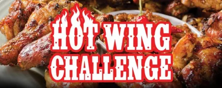 A picture of hot wings with "hot wing challenge" text