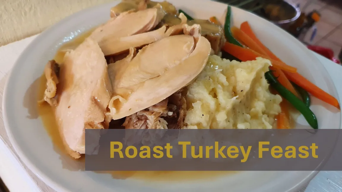 A plate of roast turkey and all the trimmings