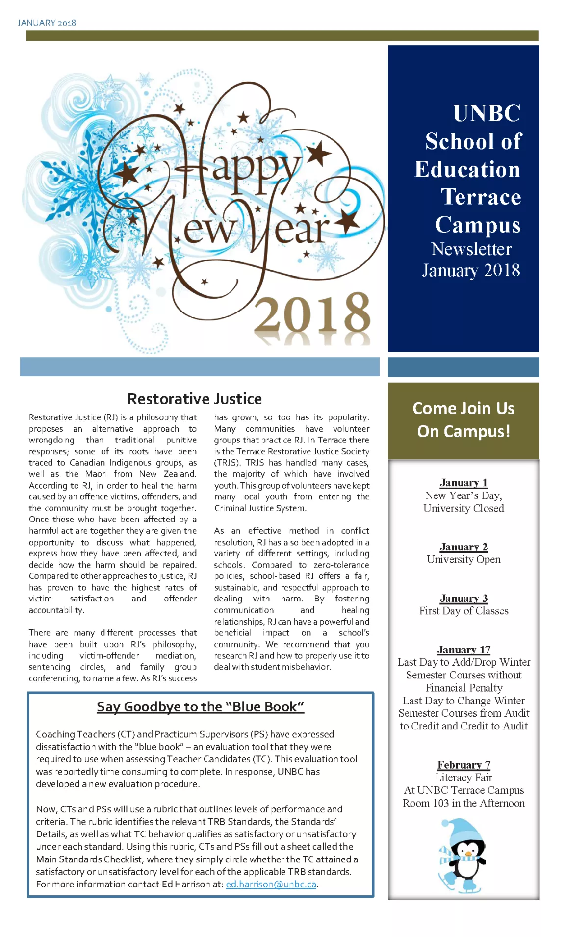 School of Education January 2018 Newsletter - Page 1/2