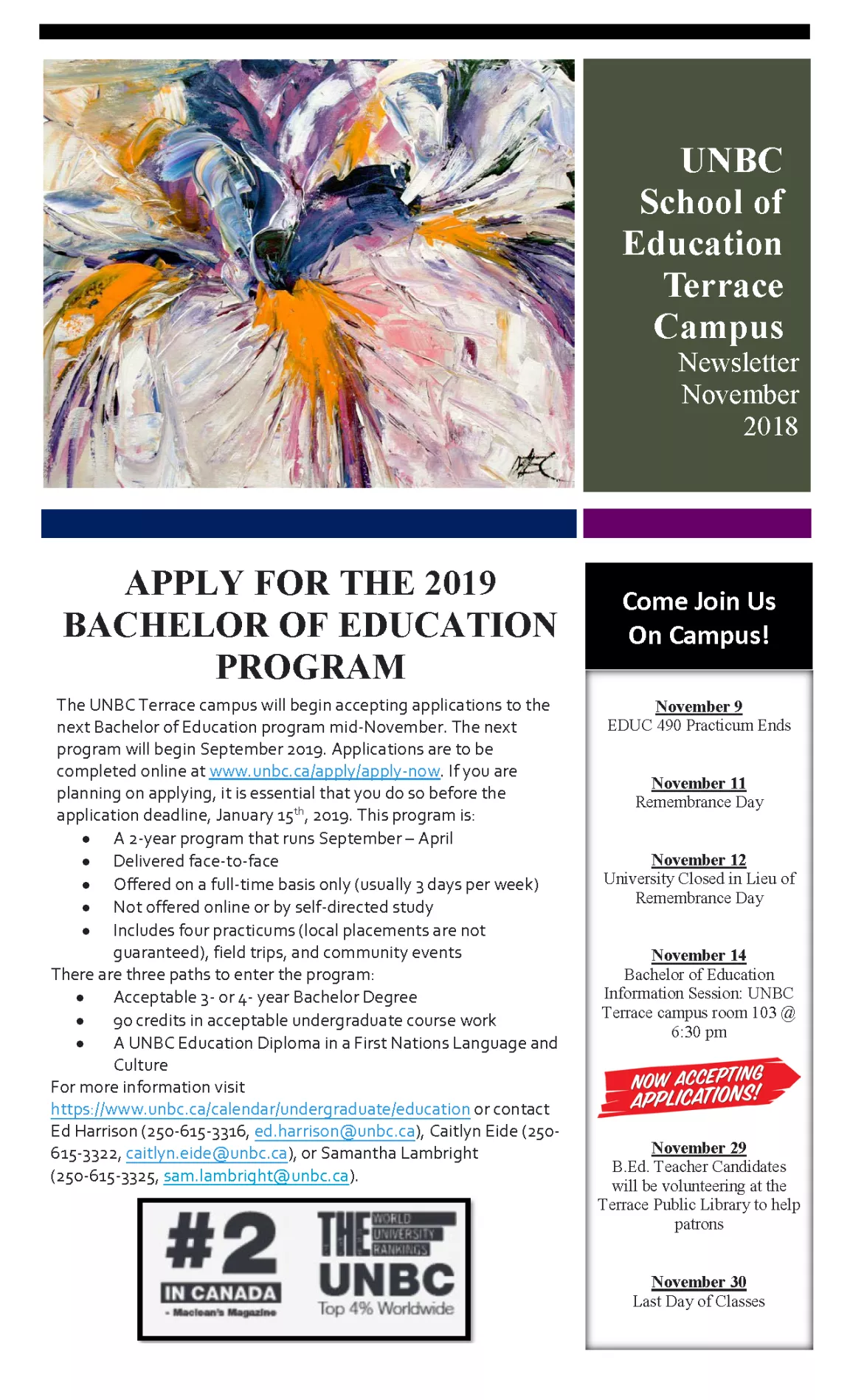 School of Education Newsletter - November 2018 Edition (Page 1/2)
