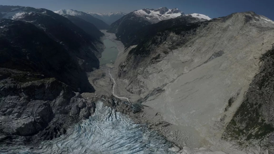 An aerial photo of the slide near Elliot Creek