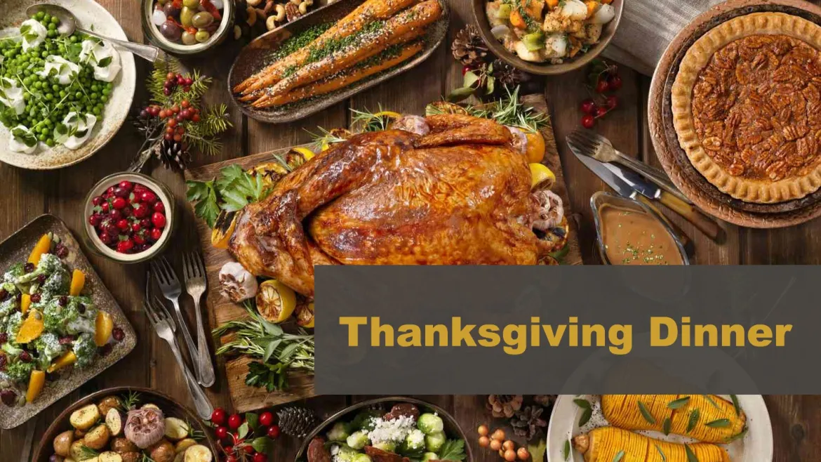 A picture of a classic Thanksgiving feast