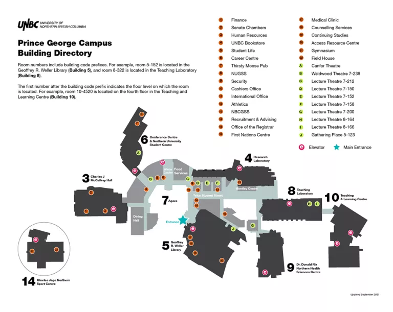 Prince George campus building directory map