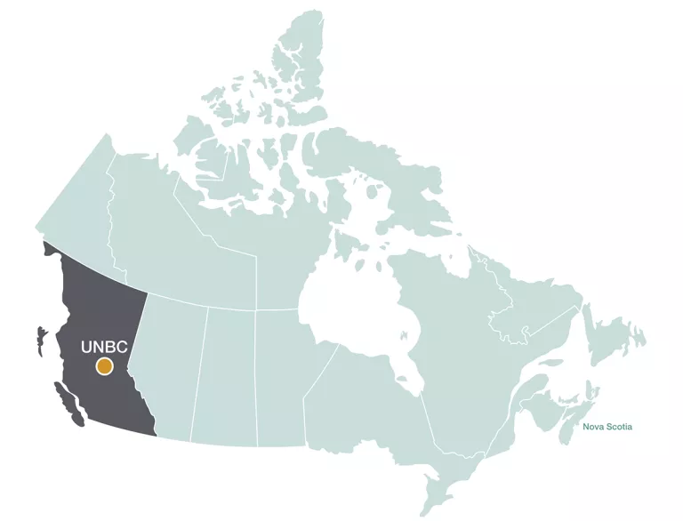 Location of UNBC campuses within Canada