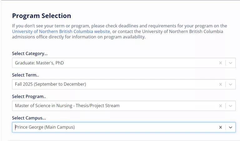 An image of our program selection options in the application