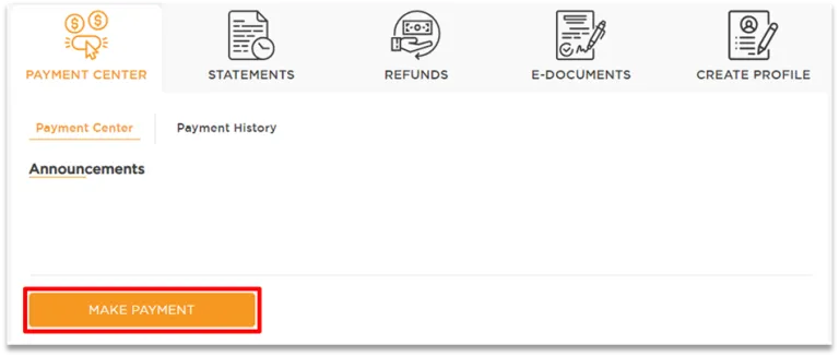 Image showing "Make Payment Button" under "Payment Center"