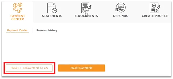 Screenshot of where to click to start the process of enroling into Payment Plan