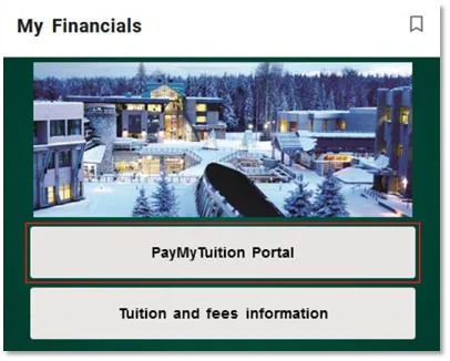 Screenshot of how a student can access the PayMyTuition portal