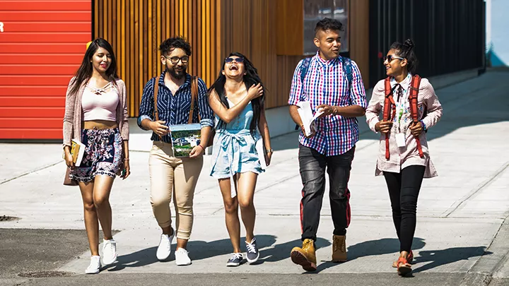 International students walking together