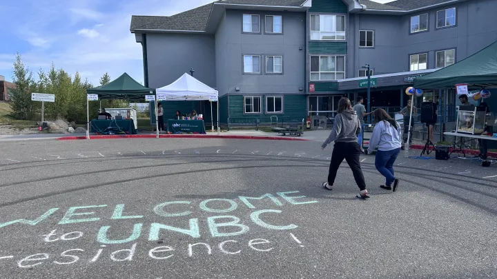 Students walking to UNBC residences at Prince George campus