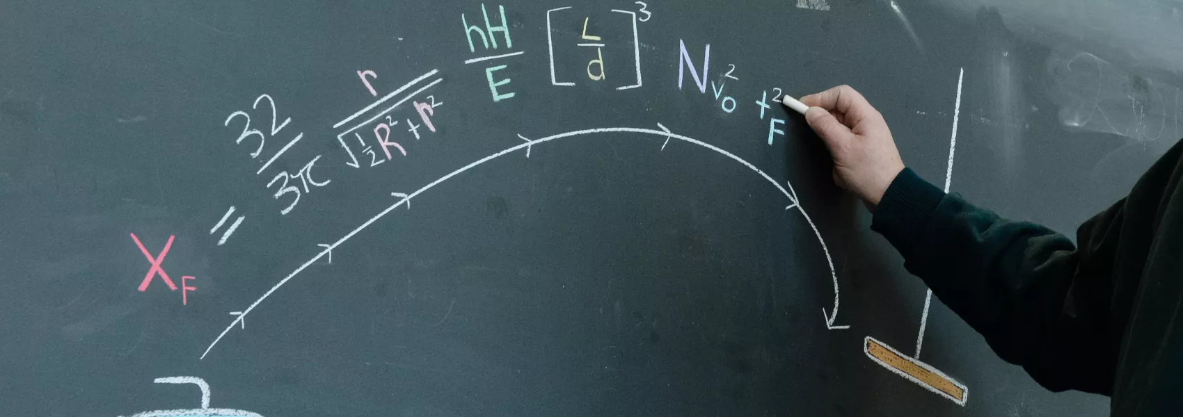 Professor writing an equation on a chalkboard