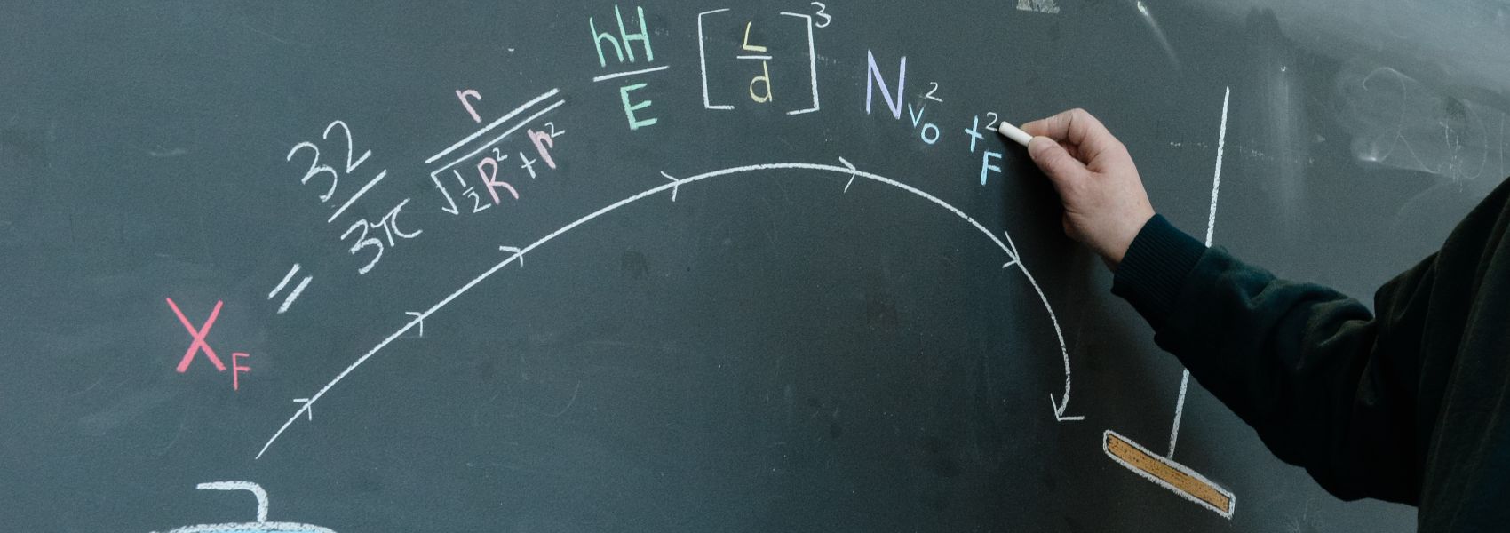Student writing an equation on a chalkboard
